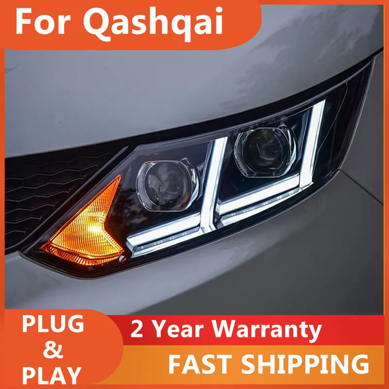 

Стайлинг автомобиля для Nissan Qashqai, фара 2016, Qashqai, фара DRL, указатель поворота, ближний свет, линза проектора