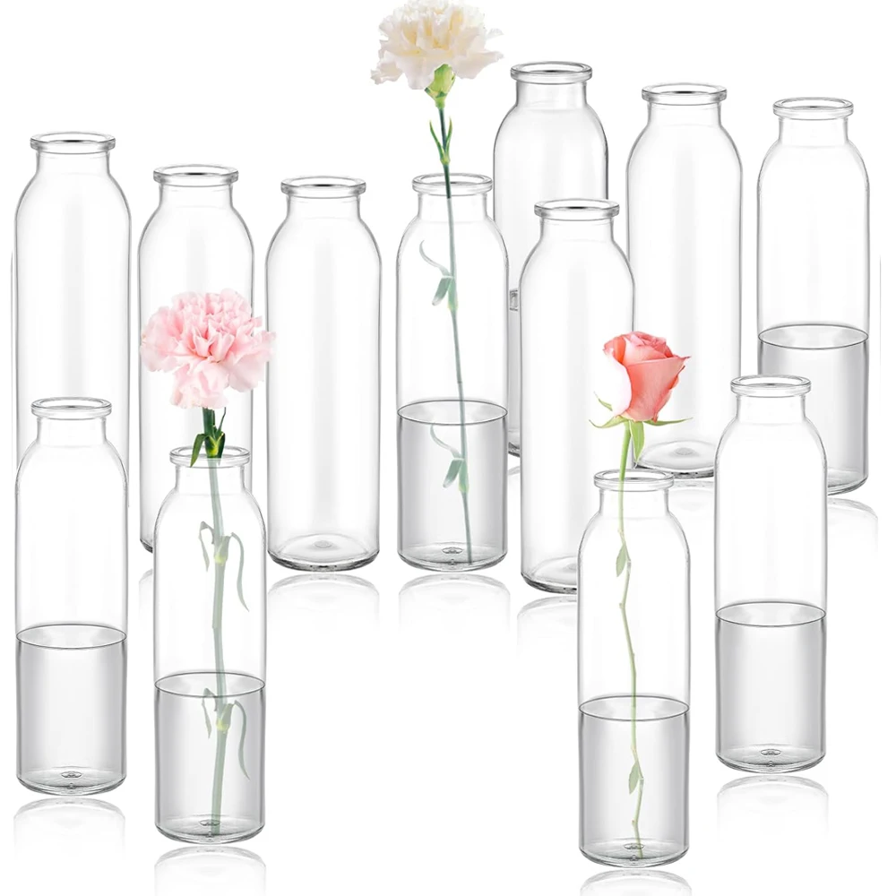 Glass Clear Bud Vases Small Clear Vase Decorative Bottle Vase for Home Decor Centerpieces, Office Table Decor, Wedding Reception