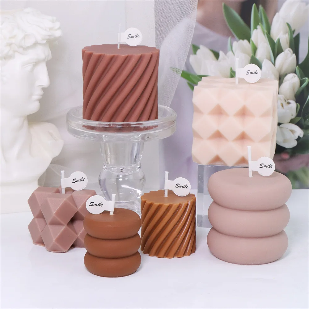 

Geometric Diamond Cube Candle Silicone Mold Twisted Spiral Cylinder Aromatherapy Crystal Epoxy Resin Mold Candle Making Kit