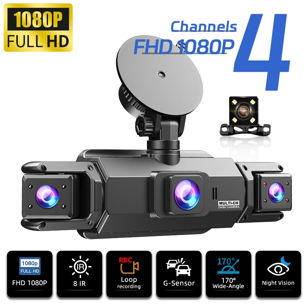 Caméra embarquée Car Channel 360 °   Caméra Enregistreuse Vidéo Voiture DVR 1080P Avant Gauche Droite Arrière Boîte Noire 24H Stationnement Pièces Auto