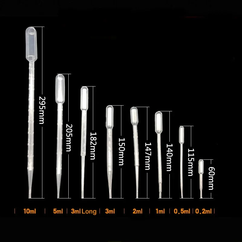 50Pcs 0.2ml/0.5ml/1ml/2ml/3ml/5ml/10ml Graduated Pipettes Disposable Plastic Eye Dropper Transfer Fit Makeup Science Lab