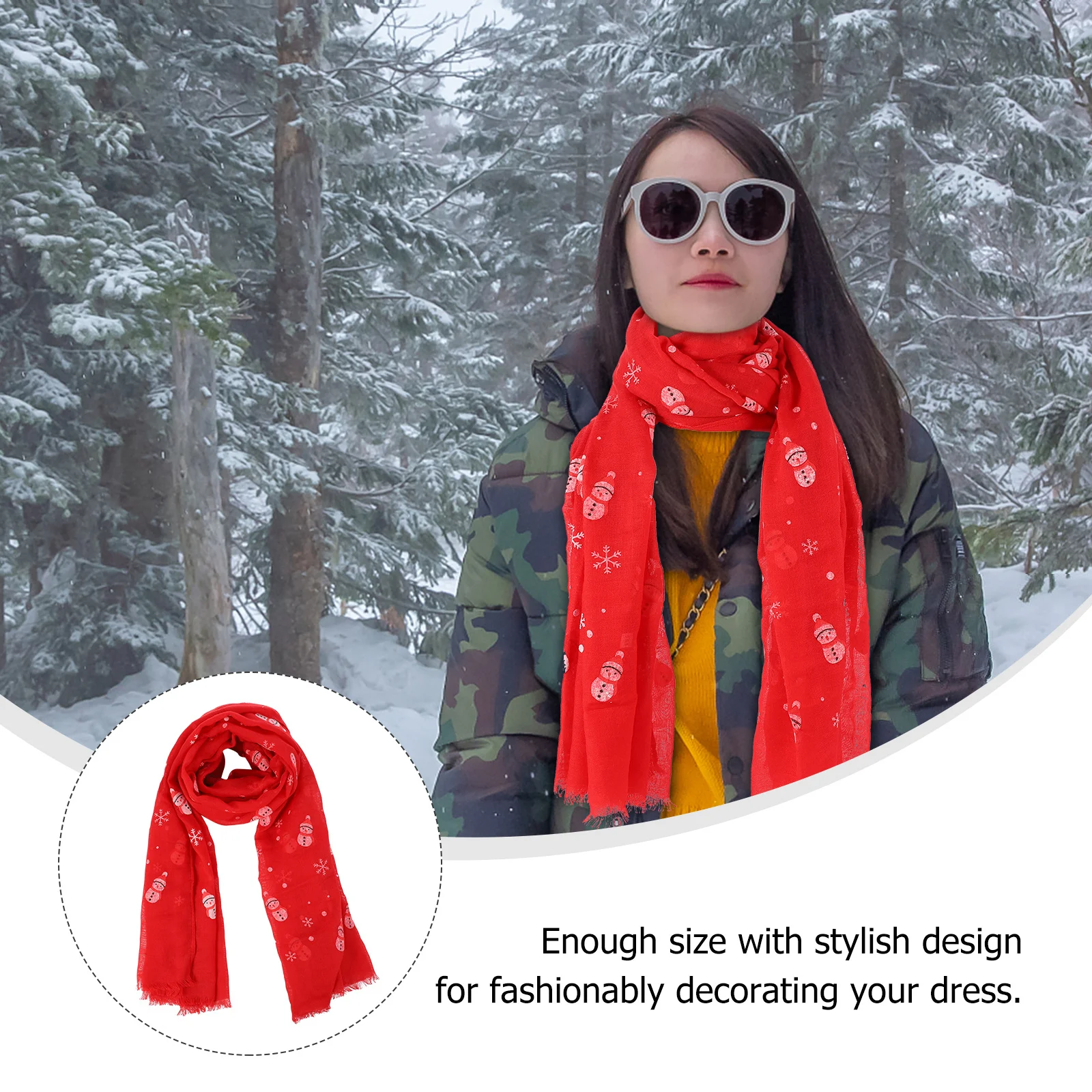 

1Pcs Christmas Snowman Snowflake Printed Shawl Scarf Elegant Voile Long Women Fashionable Christmas Gift Stylish Decorative
