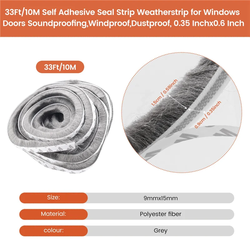 GOOD-33Ft/10M Windows 도어용 자체 접착 씰 스트립 Weatherstrip 방음, 방풍, 방진