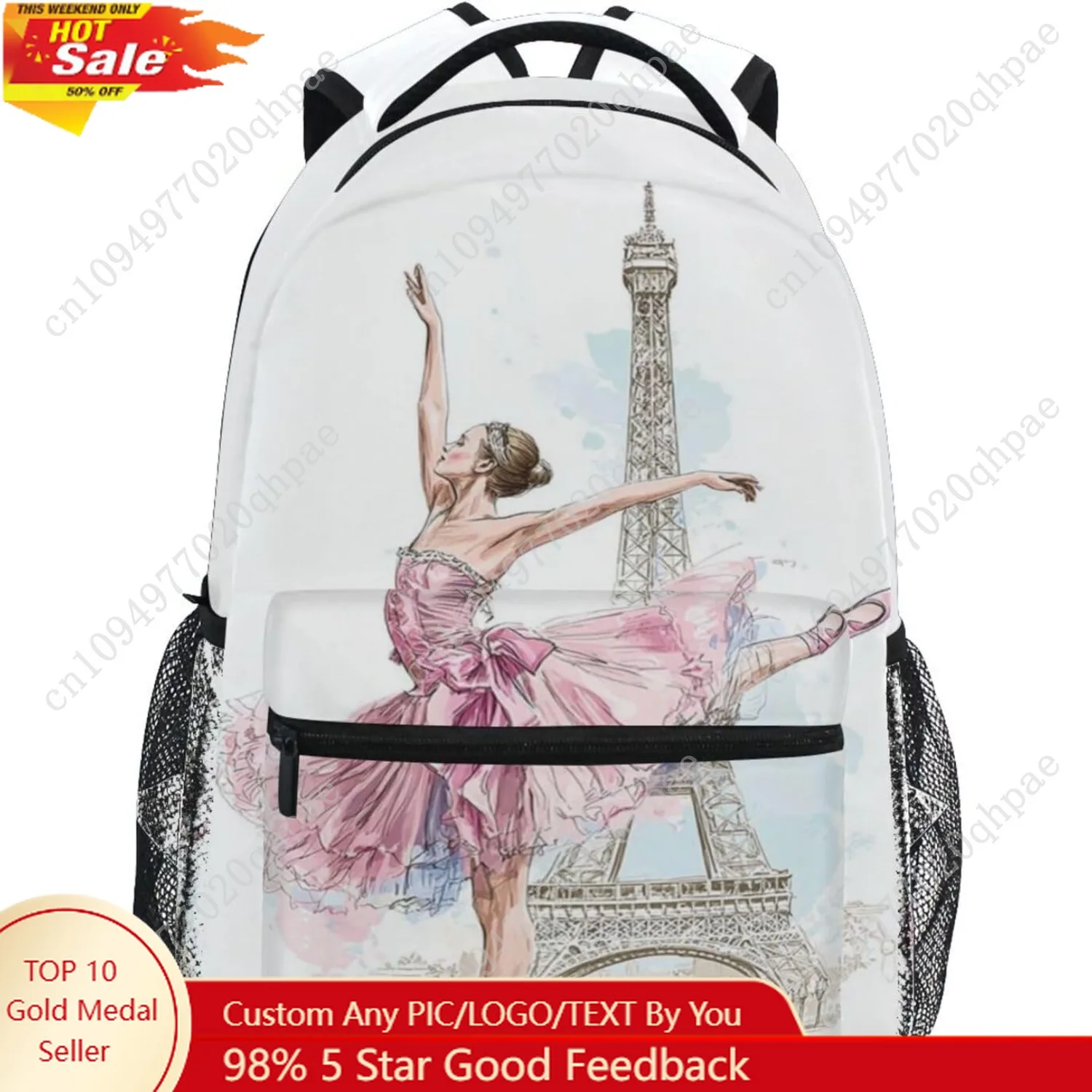 

Ballerina Eiffel Tower School Backpack , Ballet Dancer Bookbag Schoolbag Daypacks Shoulder Bag Laptop Bag for Teens Kids Boys Gi