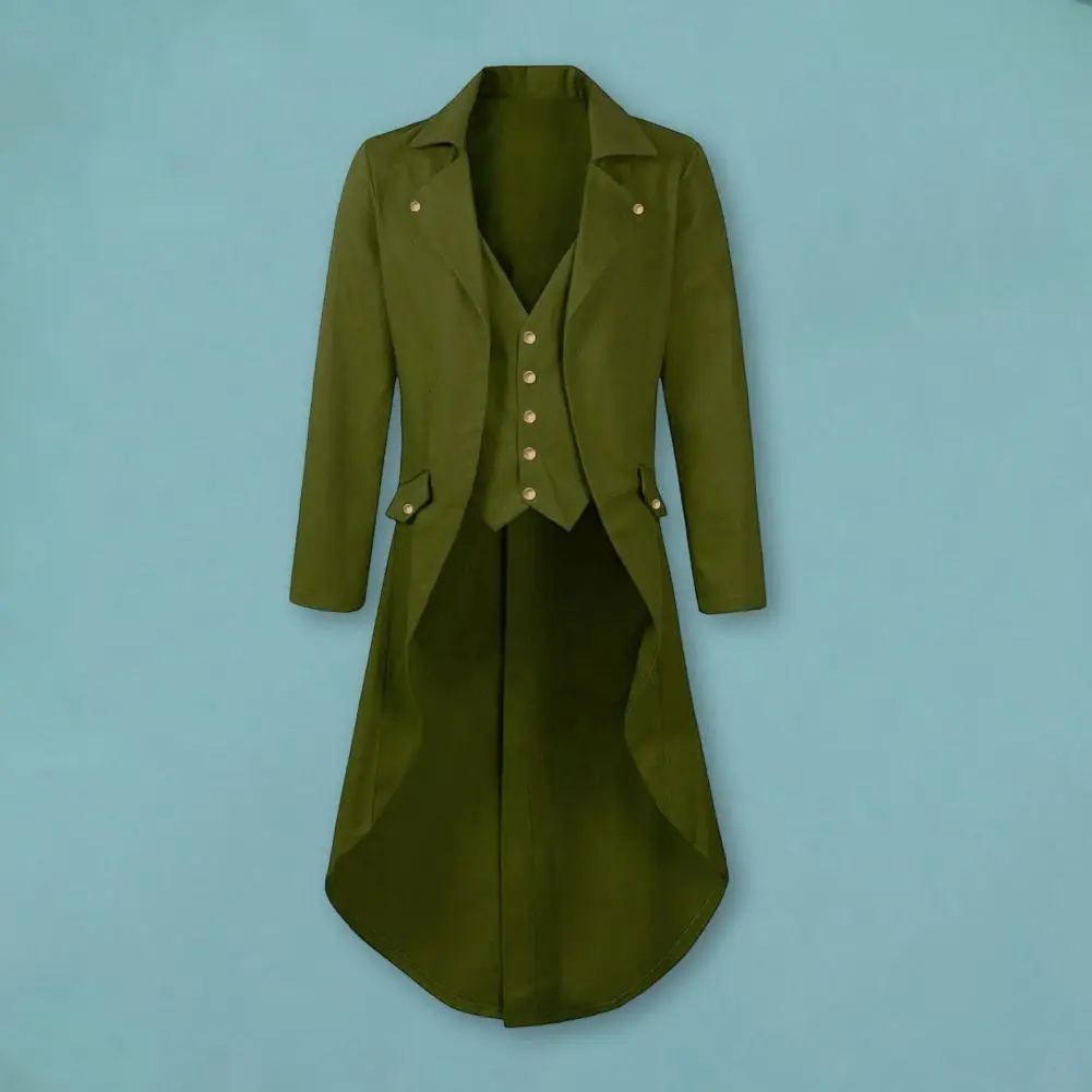 Men Gothic Tailcoat Lapel Long Sleeve Single Breasted Fake Two Pieces Suit Coat with Pockets Mid-Century Suit Jacket