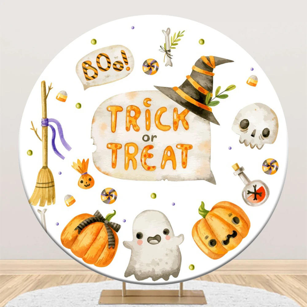 خدعة أو علاج خلفيات مستديرة للهالوين غطاء حلوى اليقطين ديكور حفلات الهالوين للأطفال خلفية دائرة لأعياد ميلاد الأطفال