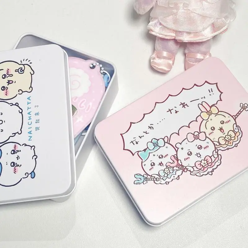 Chiikawa Small Iron Box Ins Sticker Storage Girlish Hachiware Bags for Woman Usagi Heart Journal Desktop Storage Box