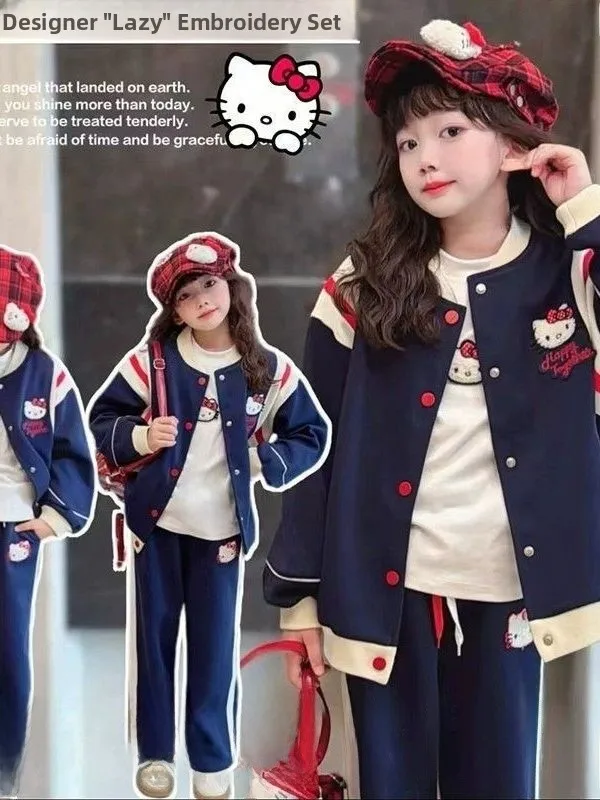 韓国風ガールズ野球ジャケット＆パンツセット-春初秋用-暖かい長袖-シングルボタン留め-綿ポリエステル混紡