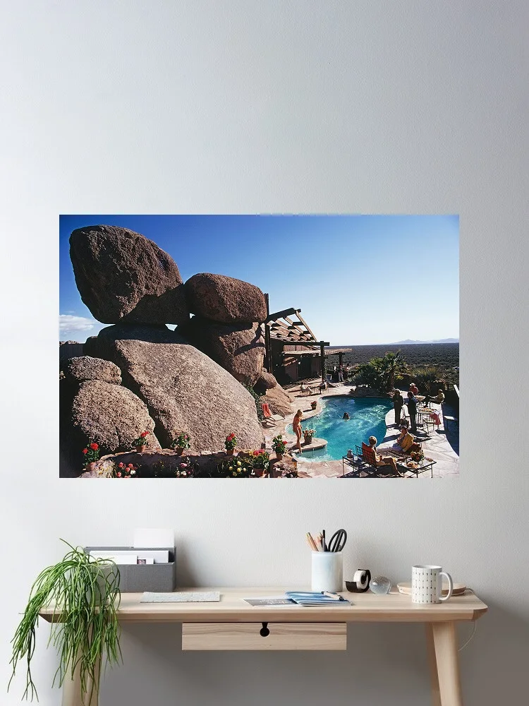 Slim Aarons 'Pool At Bouldereign', Print Art Canvas Poster, Living Room, Home Wall Decor Picture
