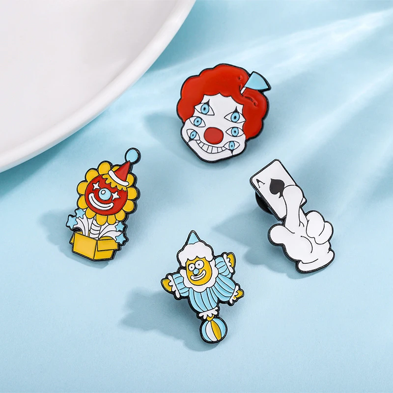 Punk Clown Joker Boy Enamel Pin Spade A Poker Magician Clown Circus Brooch Metal Lapel Backpack Jewelry Gift Accessories