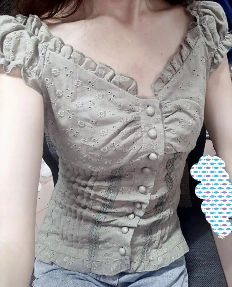 女性用半袖Vネックブラウス,フェアリーグランジシャツ,シックなトップス,ヴィンテージの美的服,セクシーなストリートウェア,y2k,y2k