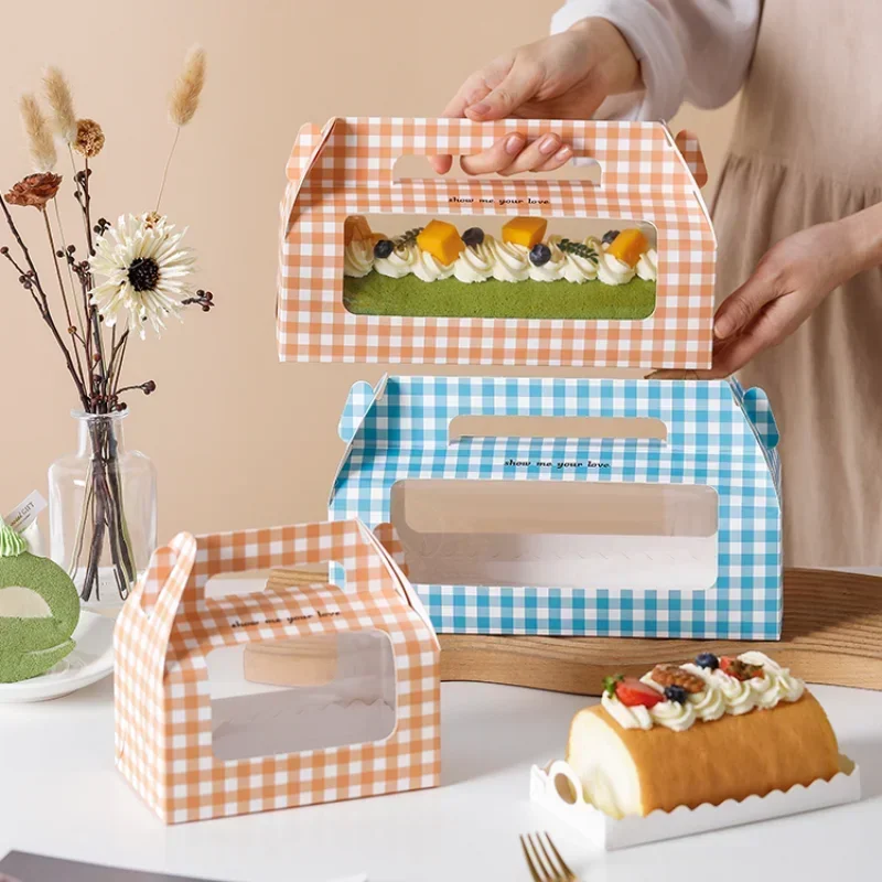 10 Set Colour Lattice Cake Roll Portable Box Fold Transparent Visual  Muse Cake Pastry Box Baking Shop Dessert Pack Paper Box