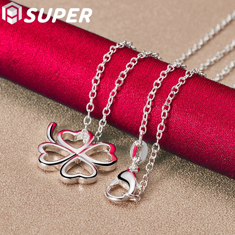 925 Sterling Silver Four Leaves Clover Pendant Necklaces 16-30 Inch Chain For Woman Charm Wedding Engagemen Jewelry