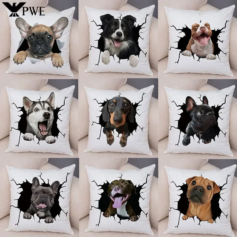 40/45/50cm Cute Dog Decor Print Pillow Case Bedroom Sofa Waist Cushions Cover Car Decoration Home Pillowcase