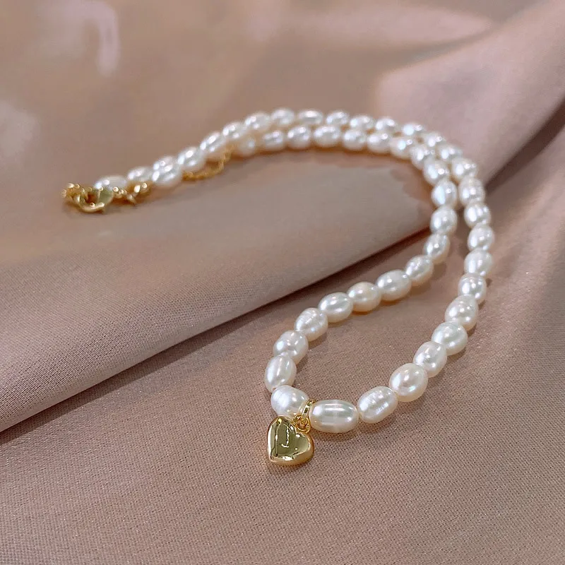 Romantic Love Heart Natural Freshwater Pearl 14K Gold Filled Female Chains Necklace Wholesale Jewelry For Women Wedding Gifts