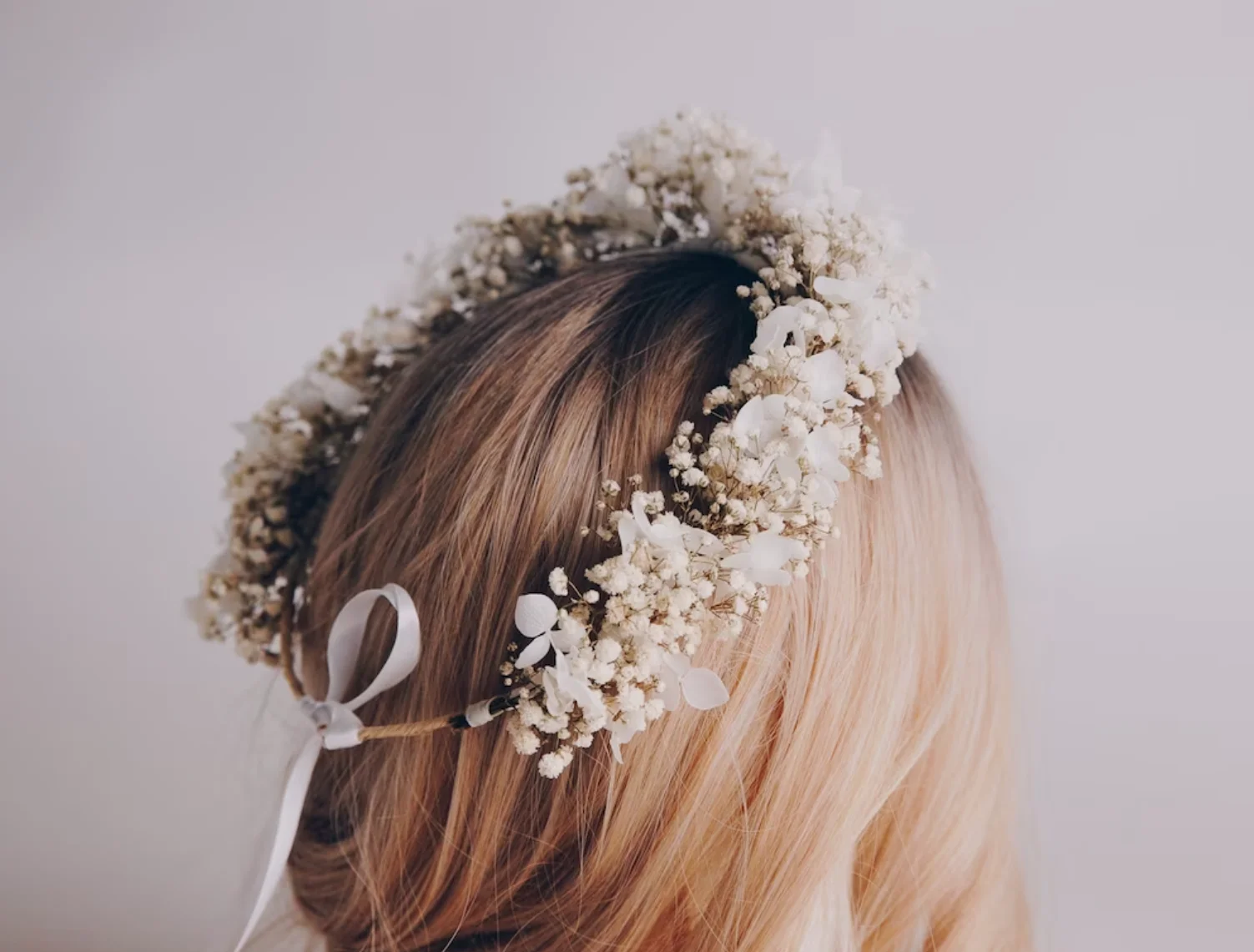 Handmade Preserved White Gypsophila Hydrangea Bridal Boho Crown, Wedding Flower Girl Crown, Children\'s Birthday Decorations