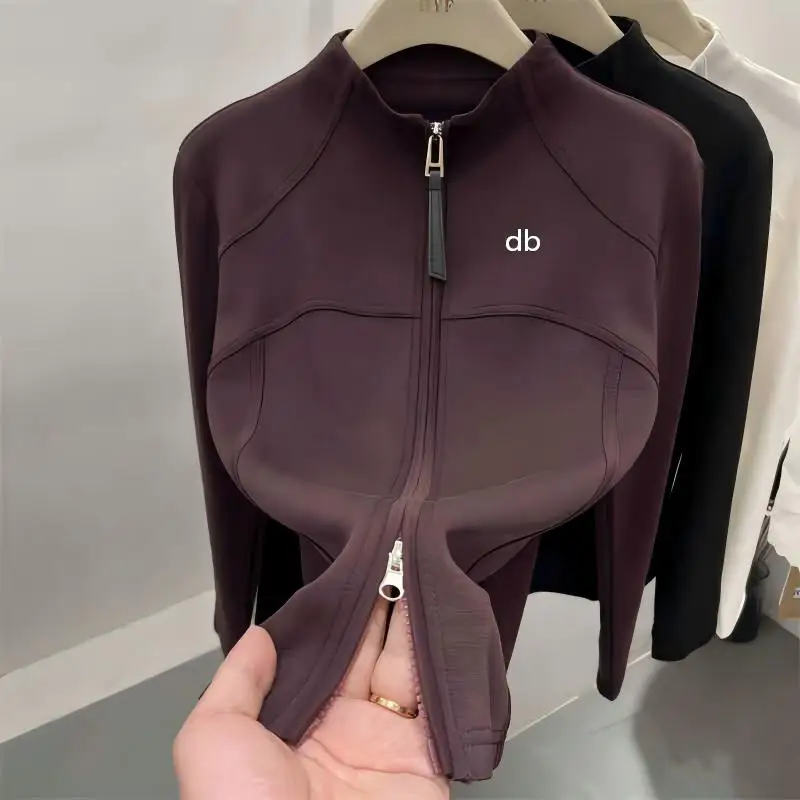 2026 Autumn/Winter Double Zipper Half-Plunge Collar Fitness Long-Sleeved Women's Slim-Fitting Long-Sleeved Sports Coat 2