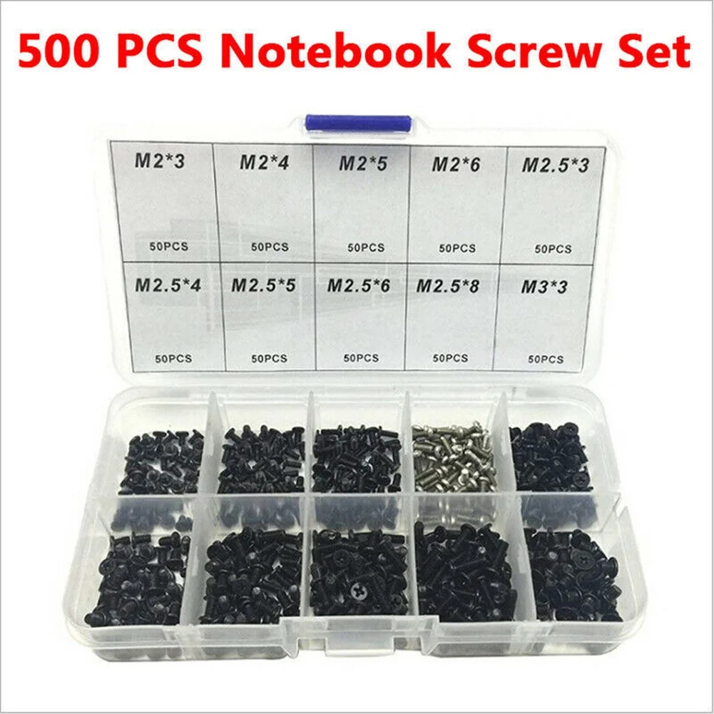 500pcs Screw Assortment Notebook Screw Set Secure Fastening Comprehensive Set Accurate Sizing ABS Components High-strength Metal