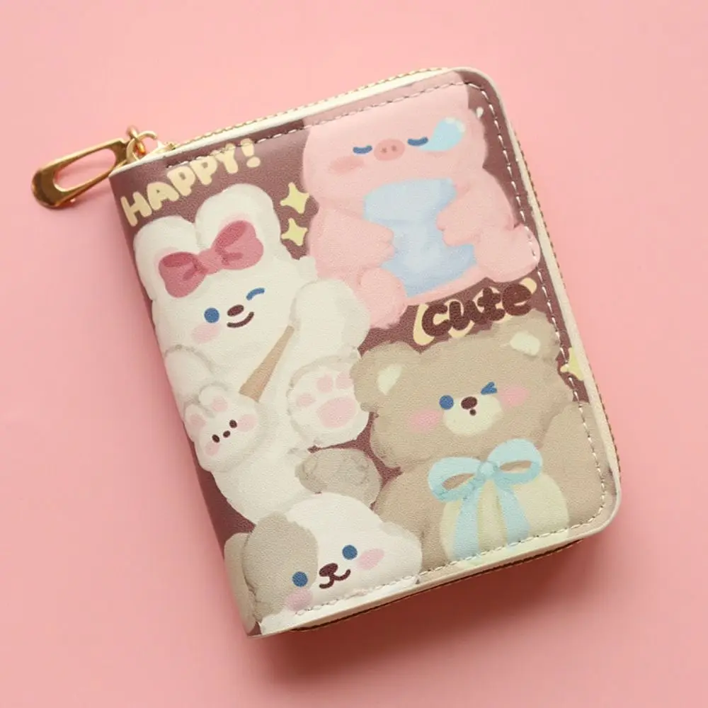 Kawaii Cute Cat Puppy Coin Purse Short Zipper Cartoon Wallet PU Leather Key Bag for Girls Gift