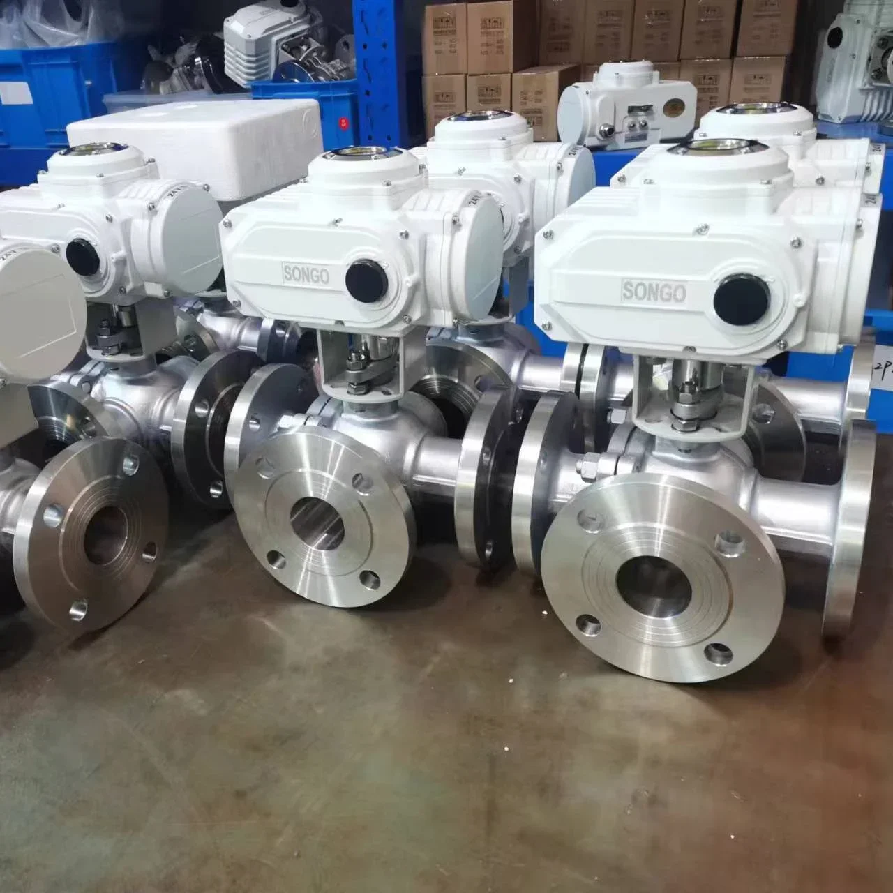 

z Electric actuated DC24V on-off 4-20mA RS485 regulation type T port stainless steel 304 PN16 3 way flange ball valve