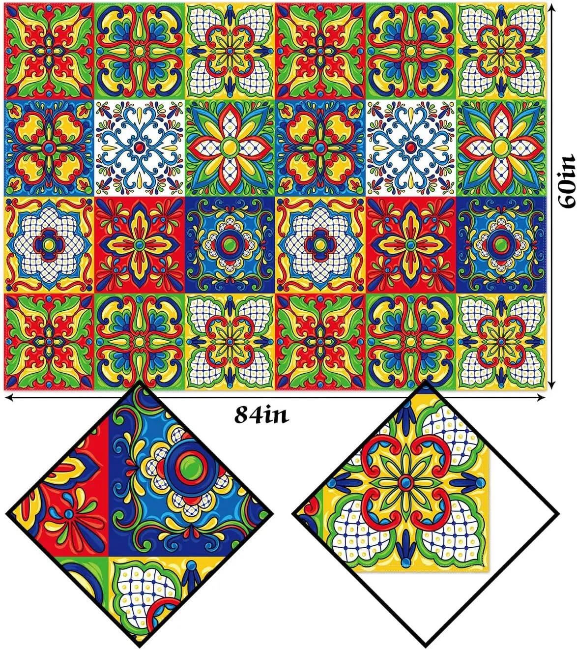 Mexican Talavera Ceramic Tile Rectangle Tablecloth Holiday Party Decorations Reusable Waterproof Tablecloth Kitchen Table Decor