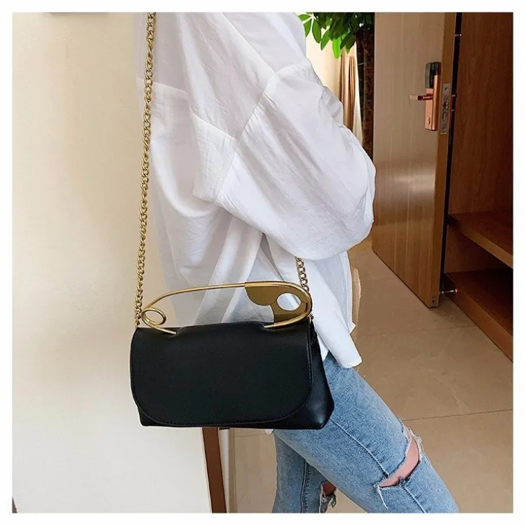 Bolso de hombro pequeño con Pin portátil para mujer, bandolera de PU con cadena Ins, a la moda