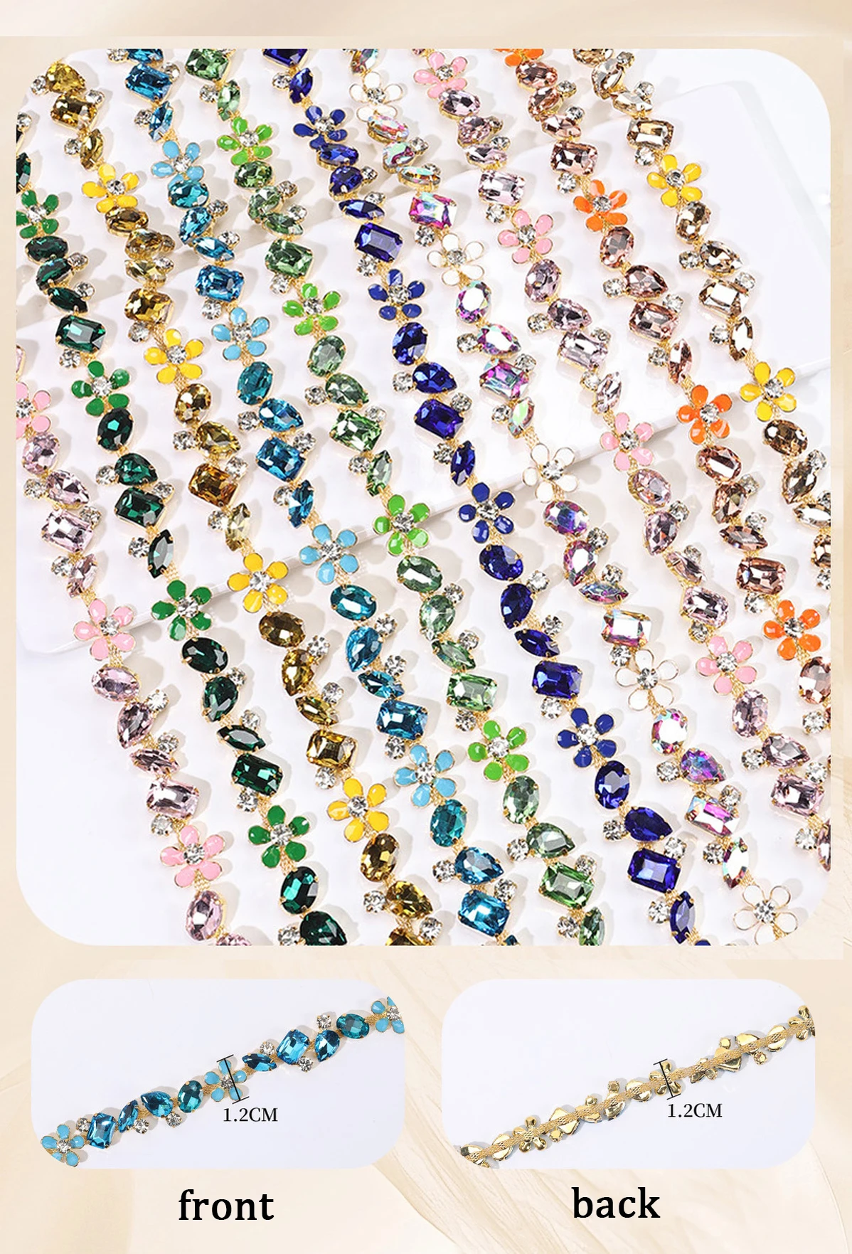 10 Yards Strasskette Kleidungszubehör Schuhe Tasche DIY Handwerk Kristall Diamant Blumenförmige Dekoration Strassband – Detail 3