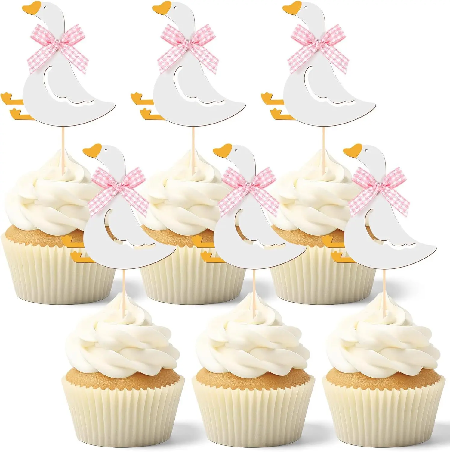 12 Stück weiße Silly Goose Cupcake-Topper mit Schleife, Silly Goose Babyparty-Dekorationen, Kuchendekorationen, Geburtstagsparty-Zubehör – Detail 2
