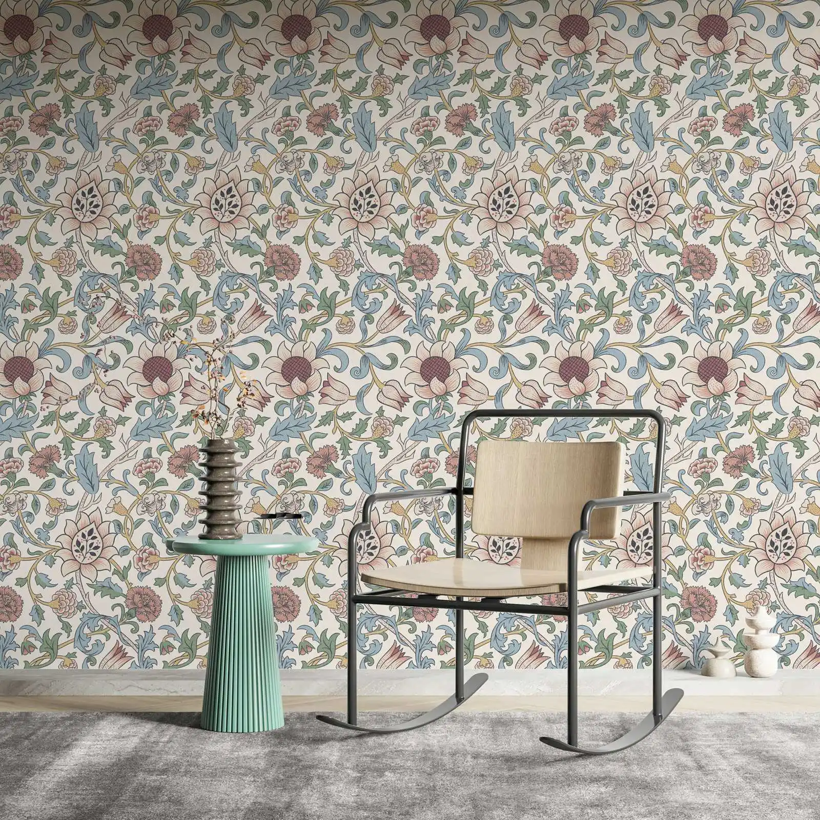 William Morris Evenlode Wallpaper Aqua on Charcoal, Pastel on Cream Wallpaper Peel and Stick For Room Decorations,Or Traditional