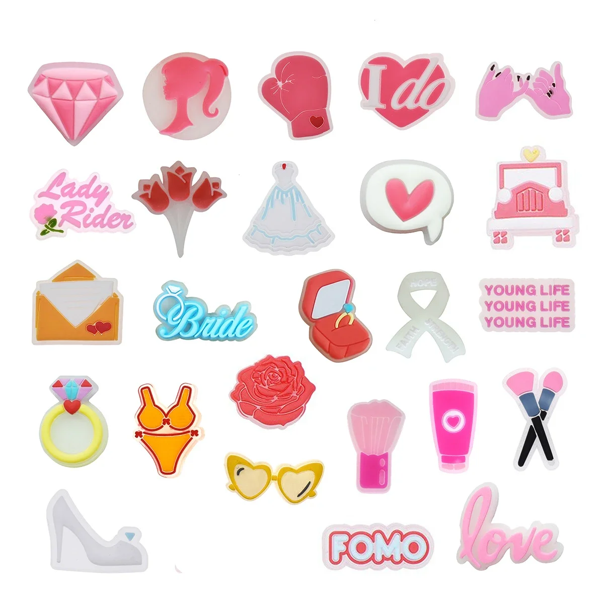 

2pcs glowing in dark PVC ring diamond girl heel shoe buckles charms accessories decorations for clog wristbands DIY wedding gift