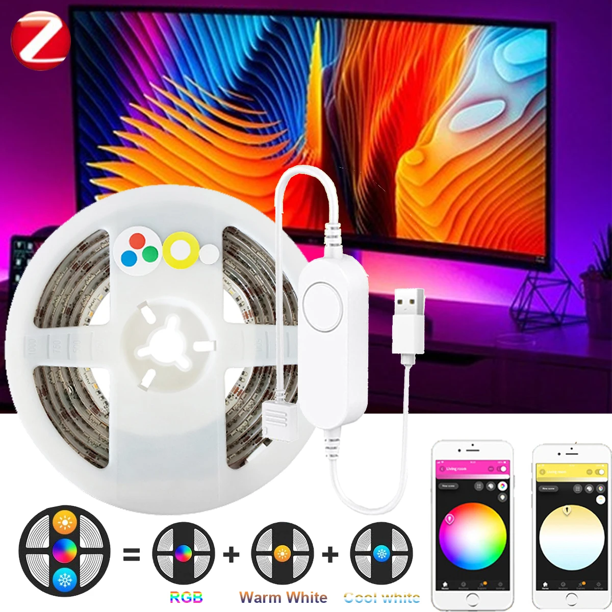 Zigbee USB LED Strip DC5V 1-3M RGBCCT Elastyczna lampa świetlna Oświetlenie tła telewizora Echo Plus Smartthings Sterowanie głosowe Tuya