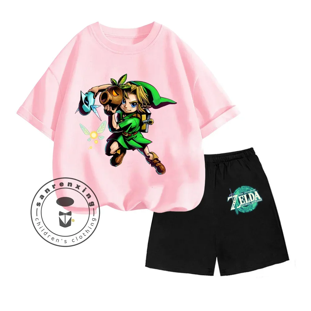 The Legend of Zelda Games Cartoon Print Unique Design O-neck Short Sleeve and Breathable Shorts Children Summer Two-piece Set