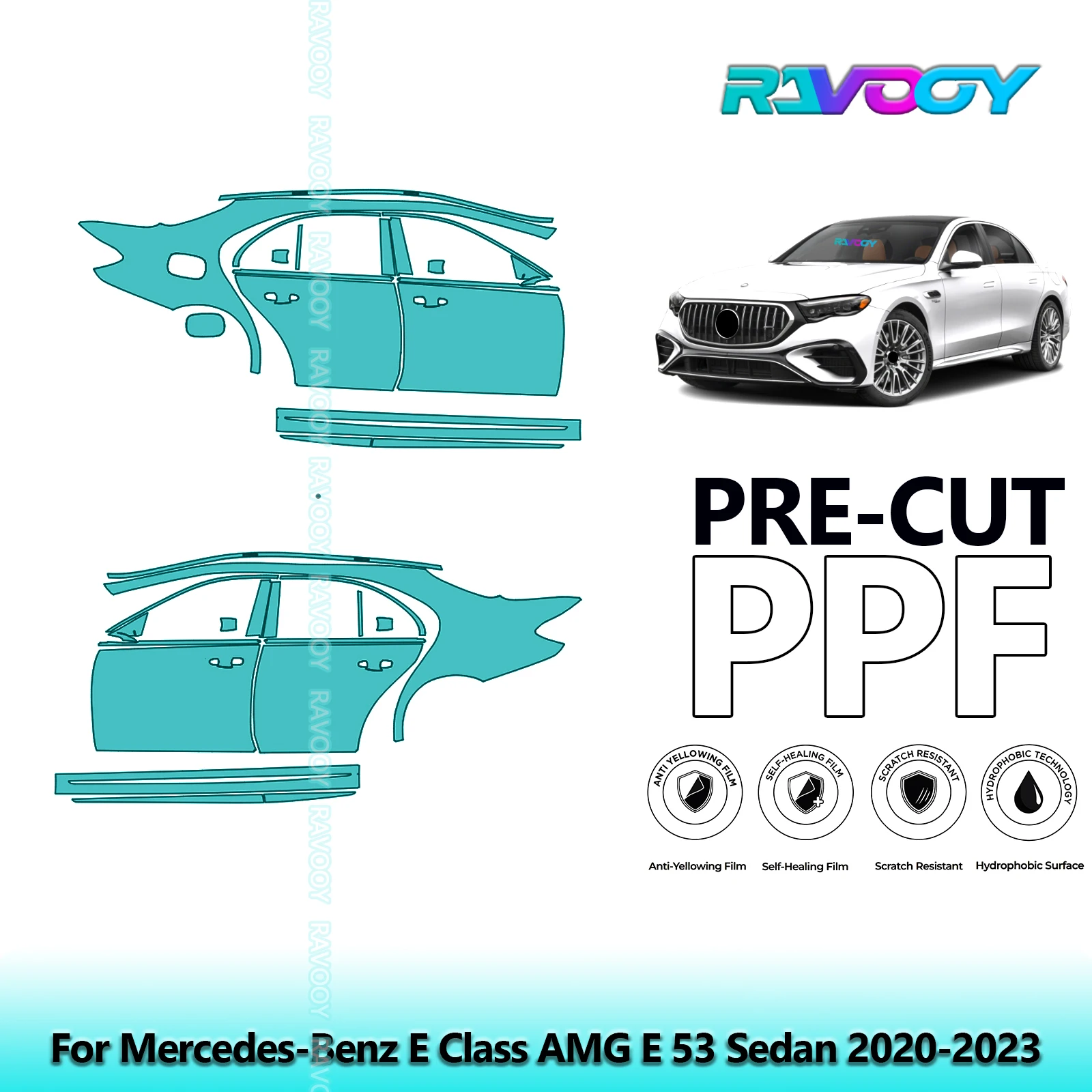 

For Mercedes-Benz E Class AMG E 53 Sedan 2020-2023 8.5mil Pre-Cut PPF Door & A/B Pillar Kit TPU Paint Protection Film Set