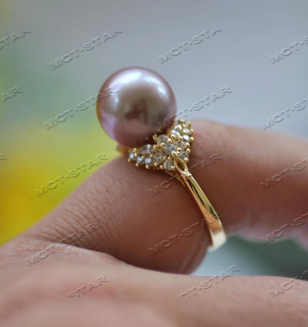 

Z12677 A++ 12mm Lavender Round Edison Keshi Pearl Ring CZ