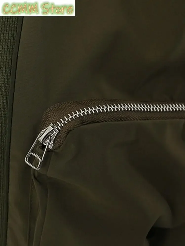 Loose Fit Army Green Big Pocket Casual Jacket New Lapel Long Sleeve Women Coat Fashion Tide Spring Autumn