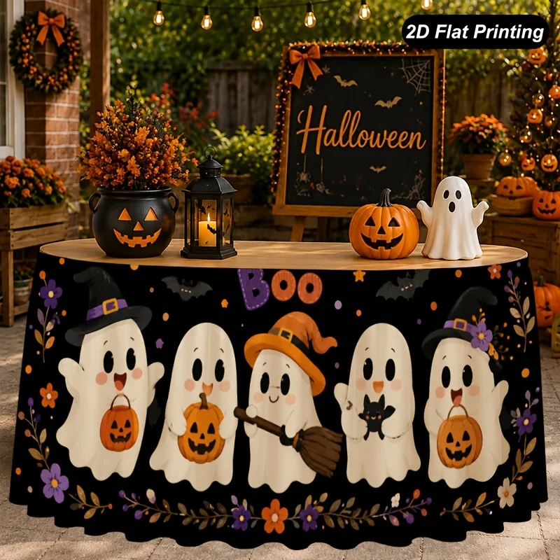 1 Halloween tablecloth, Halloween cartoon ghost Boo table dress, perfect for home kitchen decorations