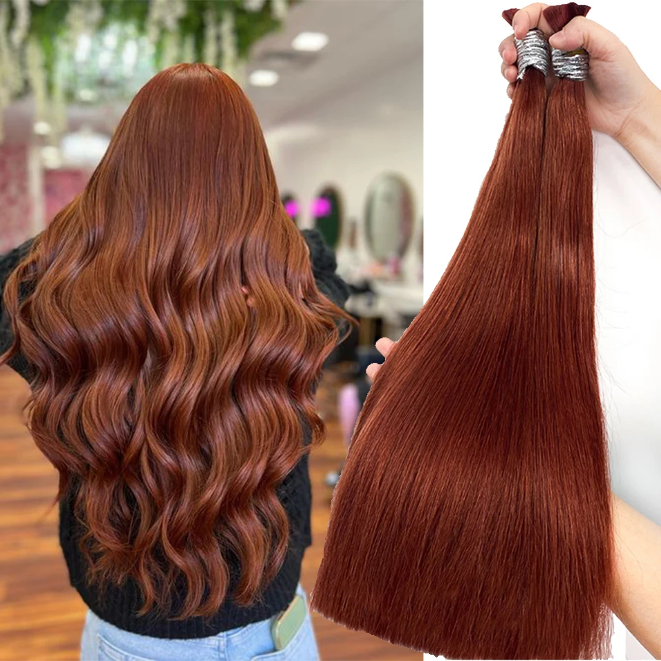 Cabello 100% humano para trenzar, extensiones de cabello liso sin trama, n. ° 33, n. ° 613, naranja jengibre, vietnamita, virgen, Remy, rojo y marrón