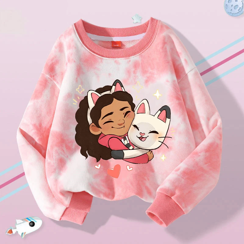 New Gabby Dollhouses Girls Sweatshirt Kawaii Cartoon Printed Sweatshirts Children Long Sleeves Tops 2024 Baby Autumn Clothes