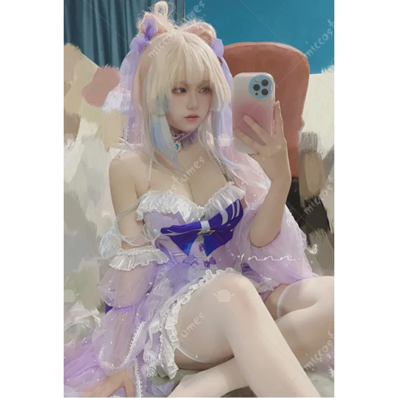 تنورة علوية مشد على طراز Kokomi للسيدات من Miccostumes مع حجاب وجوارب عالية ضيقة زي تنكري