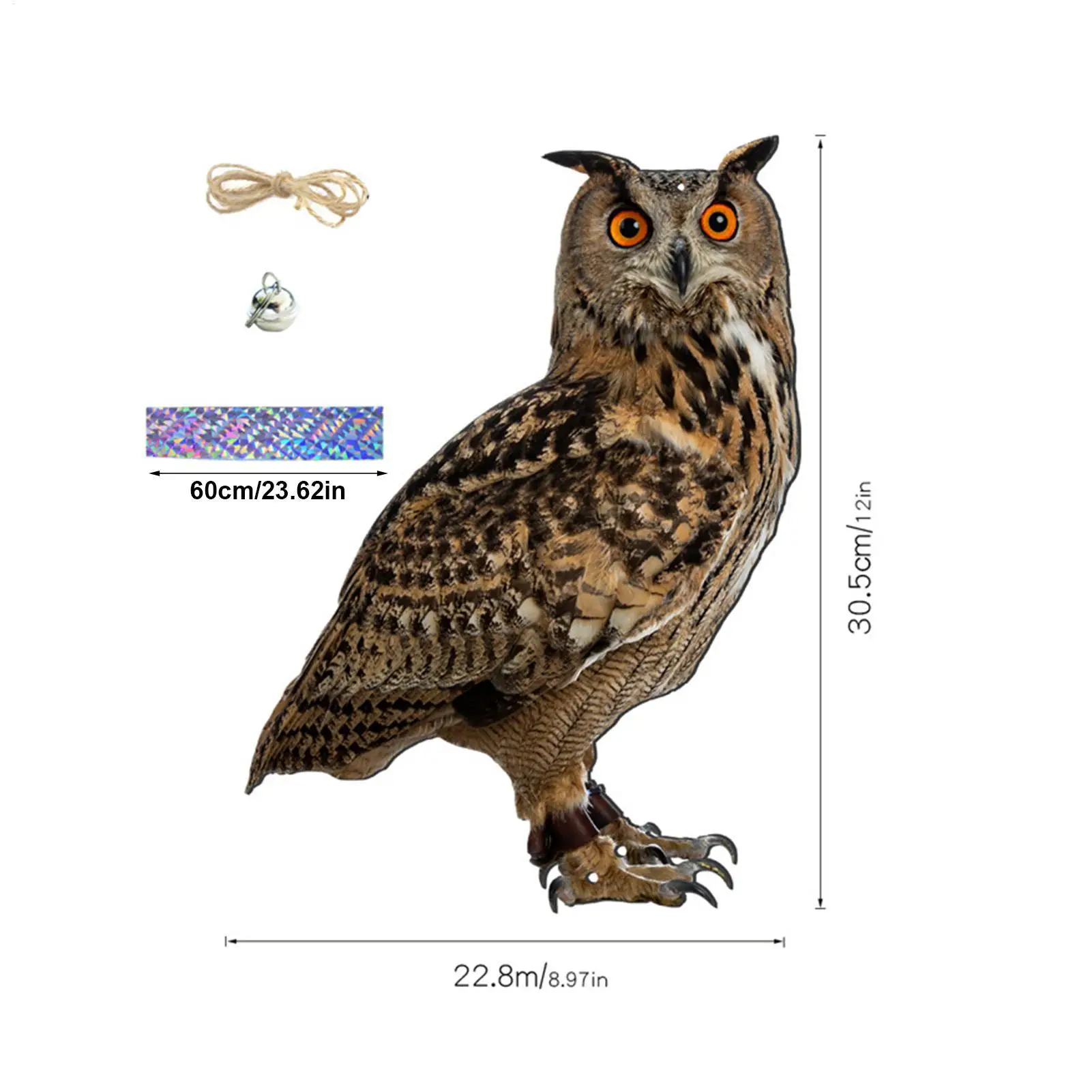 Bird Repel Devices Outdoor 2D Owl Scarecrow Scarer Pendant Waterproof Bird Scare Ornament with Bell Fake Scare tool Garden Decor view 6