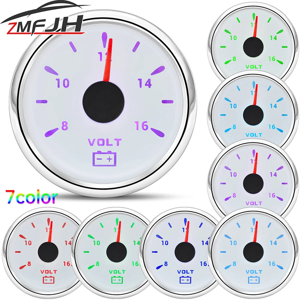 

52mm Car Auto Voltage 8-16V Waterproof Voltage Meter 16-32V Volt Meters With 7 Color Backlight For Car Boat Yacht Customized