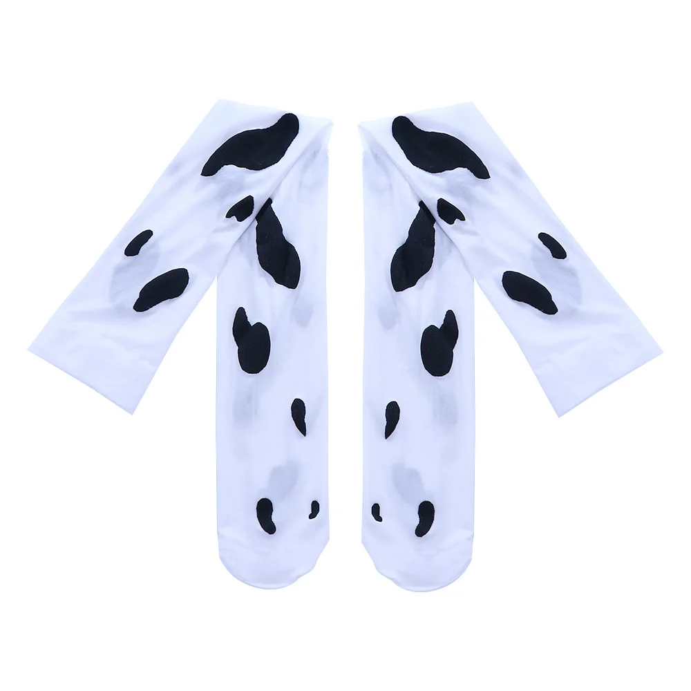 

Cute Kawaii Silk Socks Cow Spots Printed Cosplay Stockings Cow Printed Pantyhose Thigh High Stockings