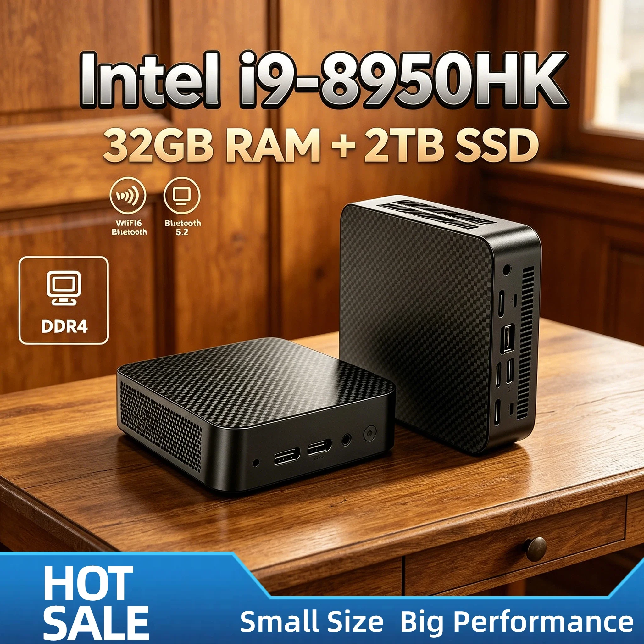 Intel Core i9 8950HK 1TB Mini PC 16GB DDR4 M2 NVMe SSD Triple 4K WiFi6 Silent Cooling Office Home Desktop Computer 2026