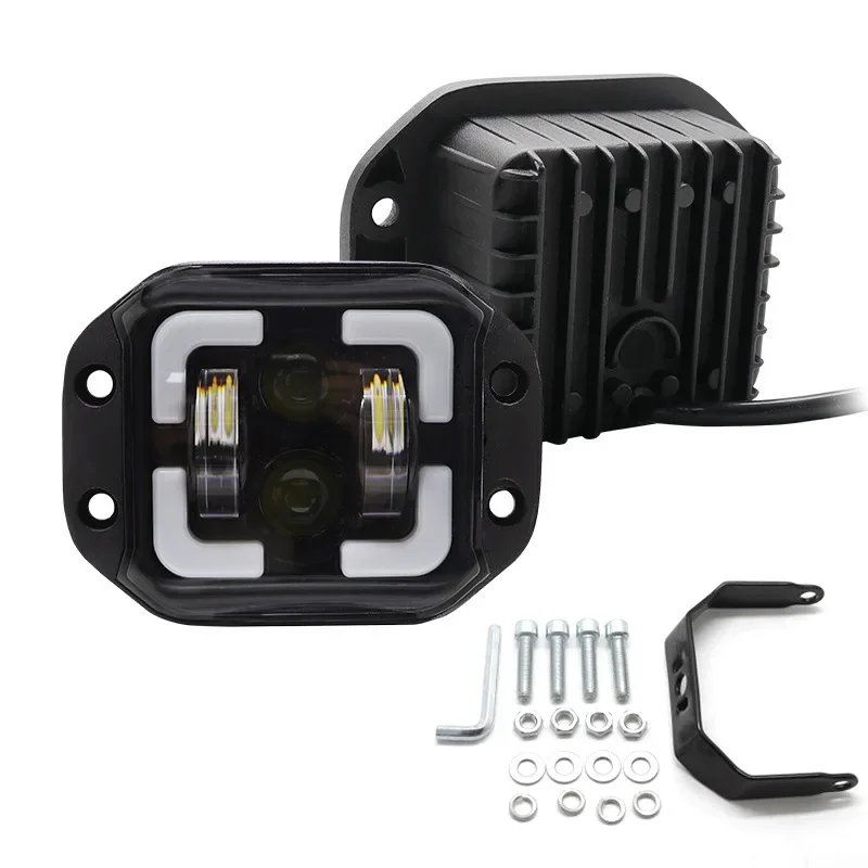 Good4 Inch LED Work Light Square Angel Eye Spotlight Modified Turn Signal Medium Net Fog Light