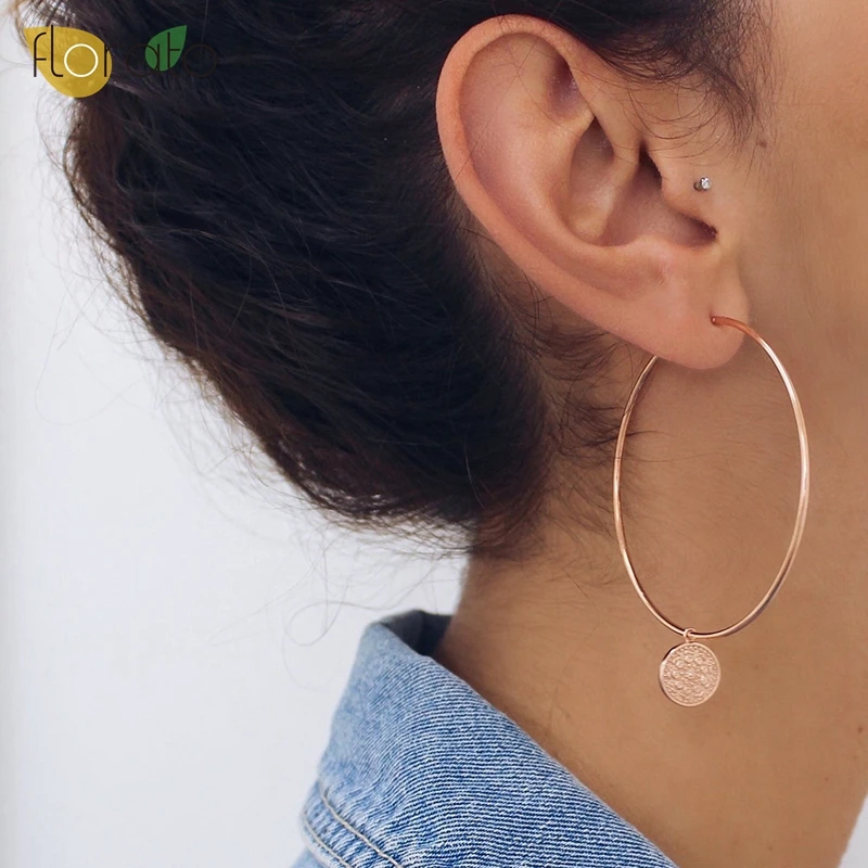 925 Sterling Silver Needle Small Round  Personalized Fashion Perforated Pendant Hoop Earrings for Women Fashion Jewelry Gifts