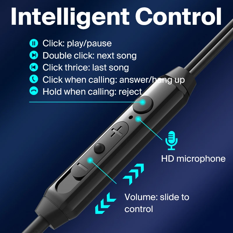 EARDECO 3.5 ملم/Type-C سماعات رأس سلكية باس Hifi سلكية سماعات أذن رياضية ستيريو سماعة رأس للهاتف المحمول مع ميكروفون مع سلك