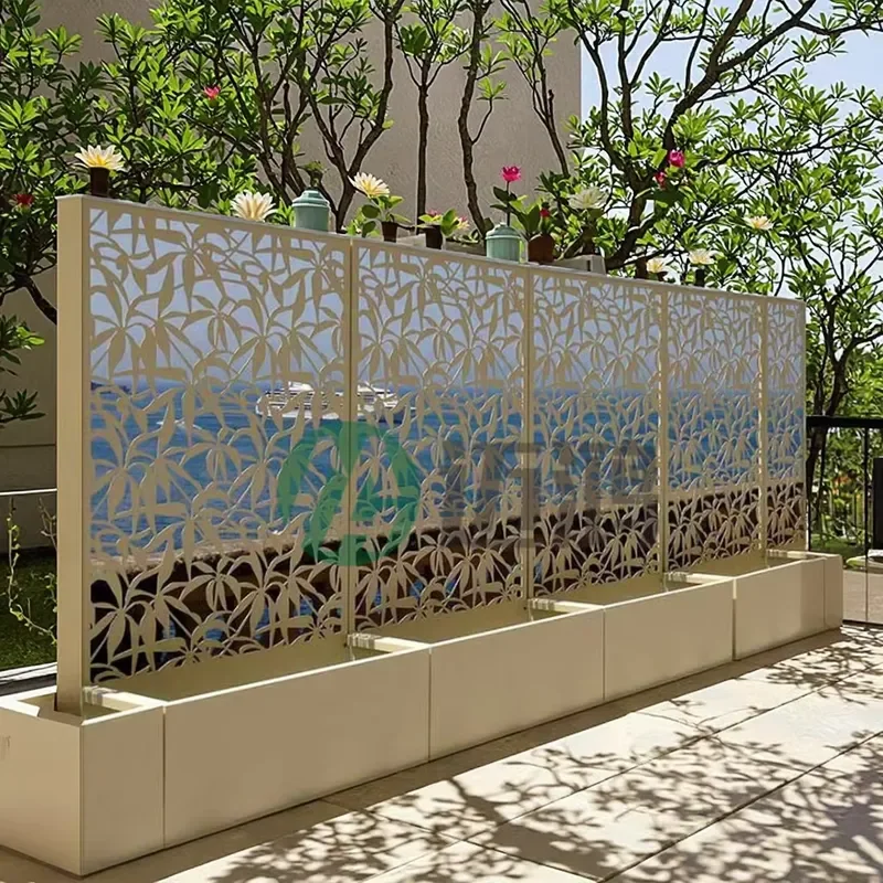 Elegant Outdoor Privacy Screen Climbing Trellis with Garden Steel Planters,Modular Planter Boxes Drainage Holes Raised Bed