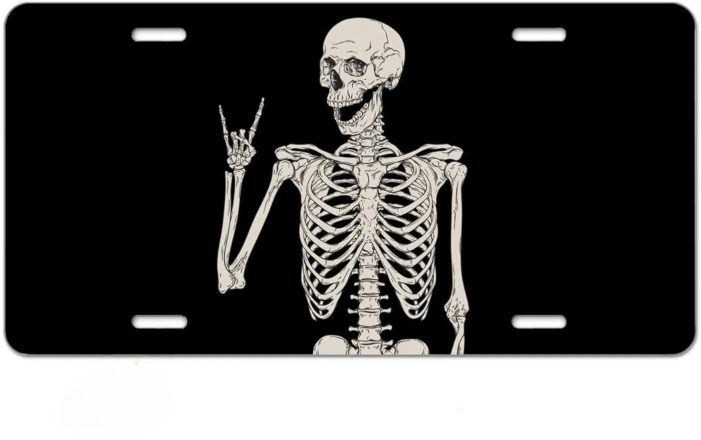 Skull Human Skeleton License Plate Human Skeleton Posing Isolated Metal Novelty License Plate Tag for US Vehicle 6 X 12 Inch