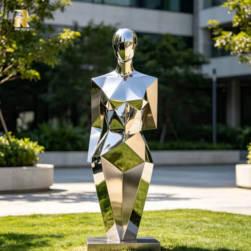 Large stainless steel female sculpture metal statue abstract geometric art outdoor customization