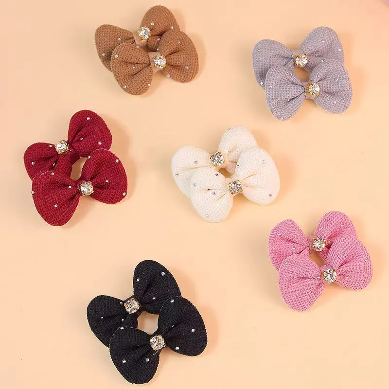 12PCS Dog Bows Wirh Metal Clips Black Style Luxury Crystal Puppy Bows Hair Accessories For Dogs Handmade Pet Small Dog Bowknots